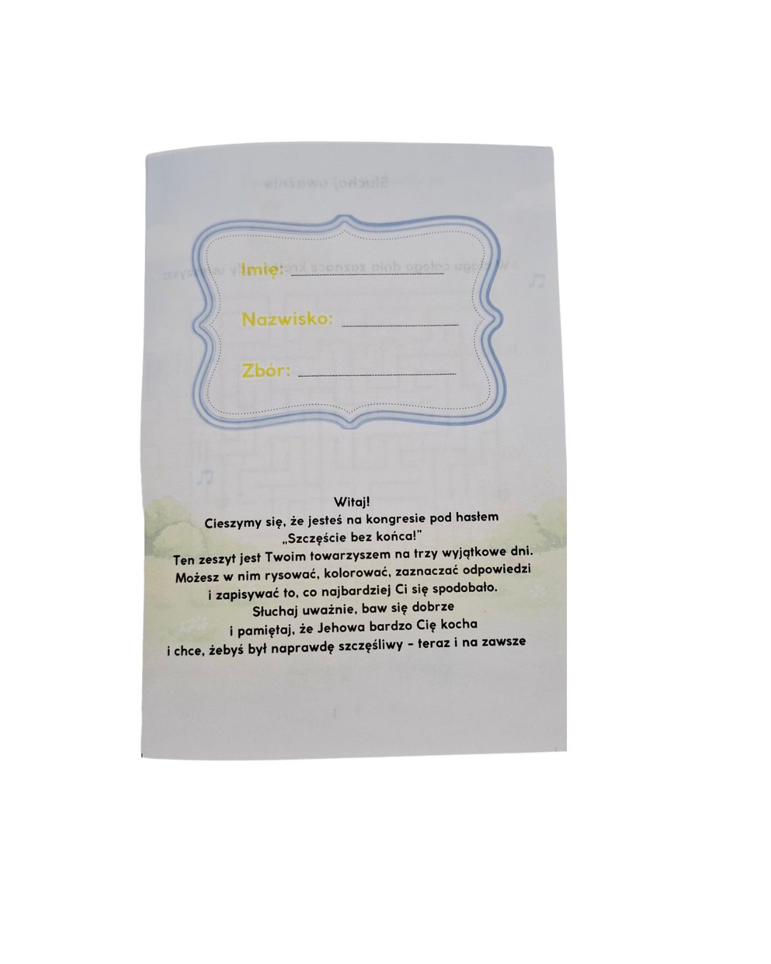 notes, notatnik JW, Kolorowanka JW dla dzieci na kongres Świadków Jehowy Szczeście bez końca